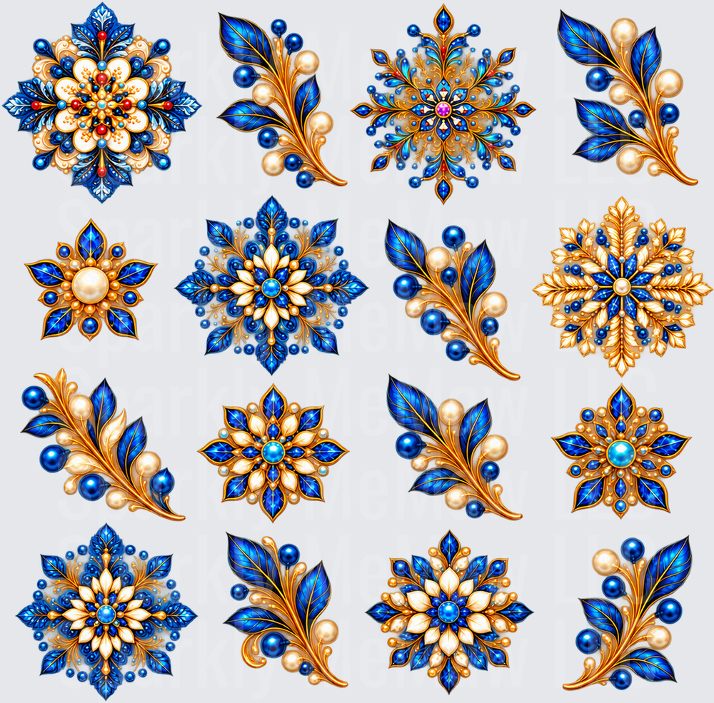 Jewel Floral Blue Gold Elements this is a 10x10 Cut and stick uv Sheet
