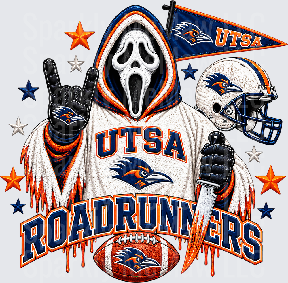 UTSA Roadrunners Ghostface Halloween this is a UV DTF Decal