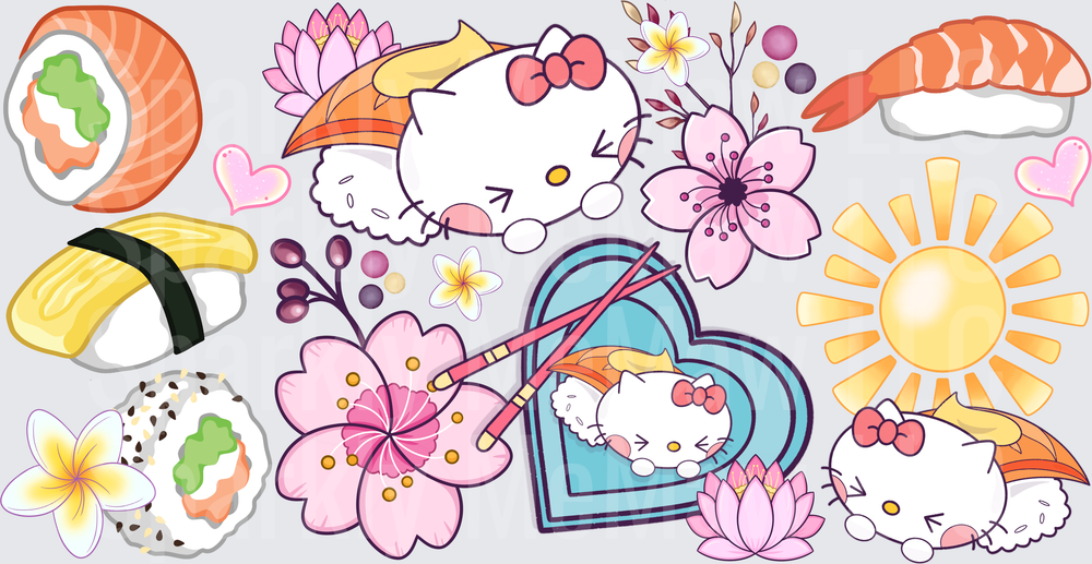 Hello Kitty Sushi Japanese Theme is a UV DTF 16 OZ Wrap