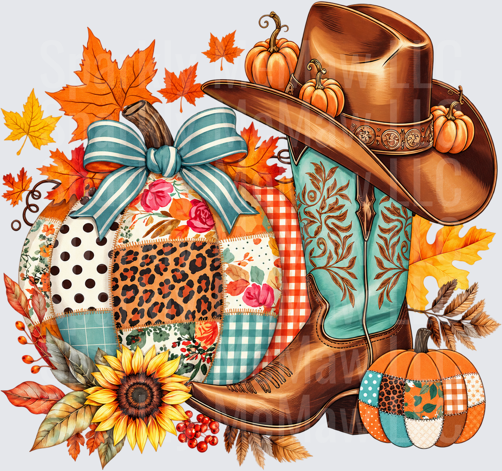 Fall Cowboy Boots Pumpkin UV DTF Decal