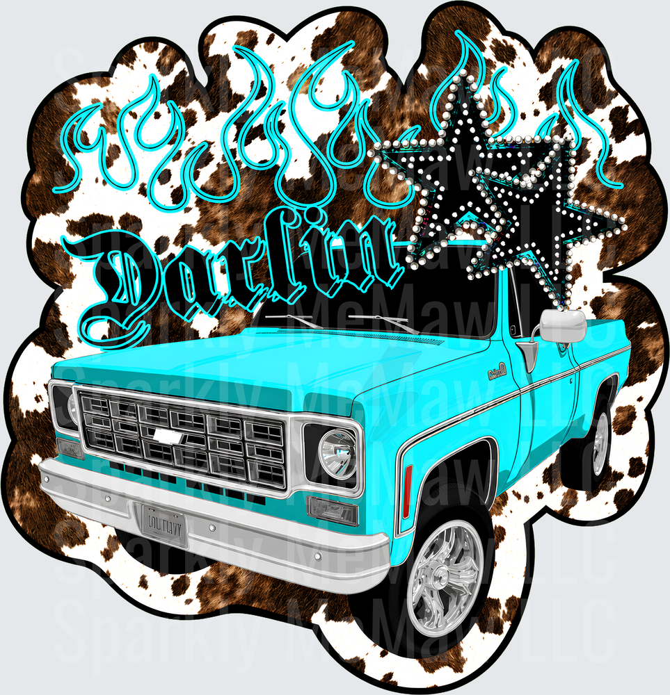 Darlin Turquoise Square Body Truck UV DTF Decal