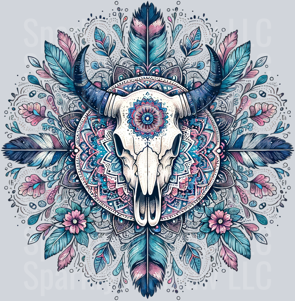 bull skull mandala 3 Clip Art UV DTF Decal