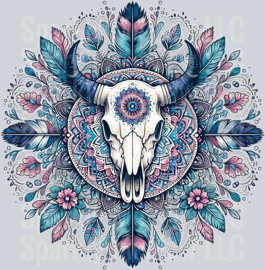 bull skull mandala 3 Clip Art UV DTF Decal