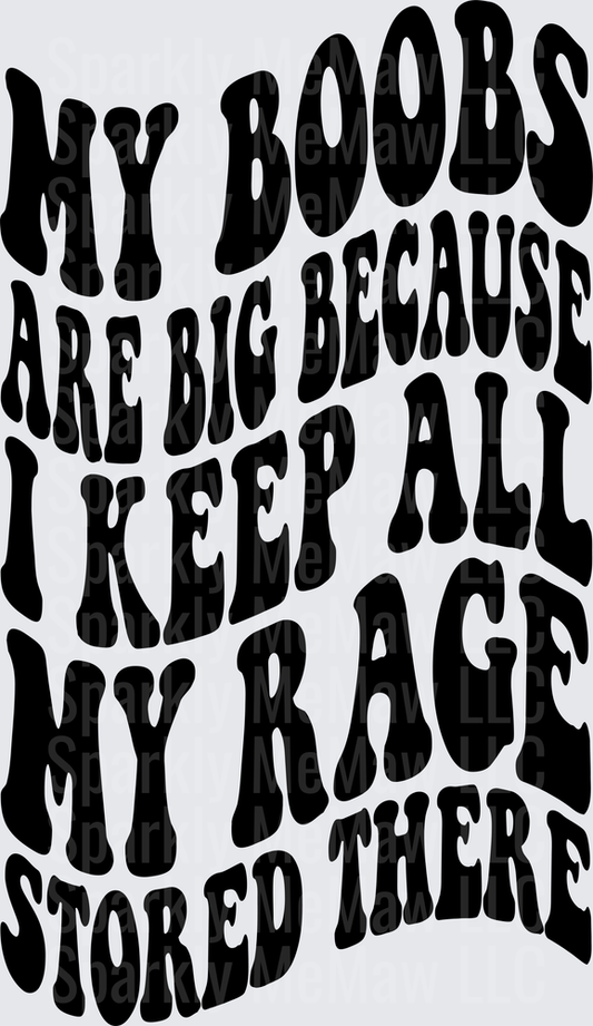 My Boobs Are Big Because I Keep All My Rage Stored There DTF Transfer