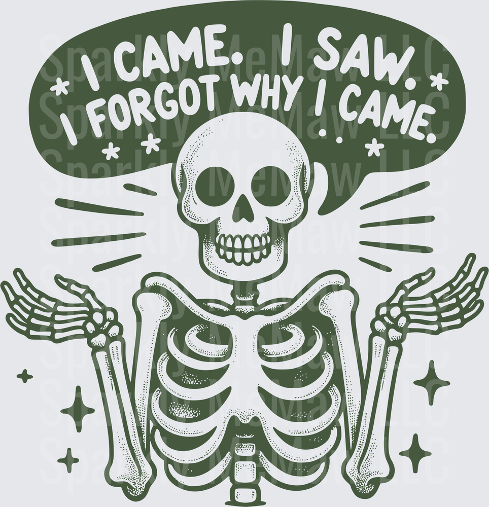 UV DTF Decal - Skeleton I Came I Saw I Forgot Why I Came Funny Quote