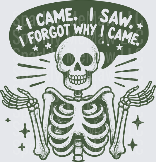 UV DTF Decal - Skeleton I Came I Saw I Forgot Why I Came Funny Quote