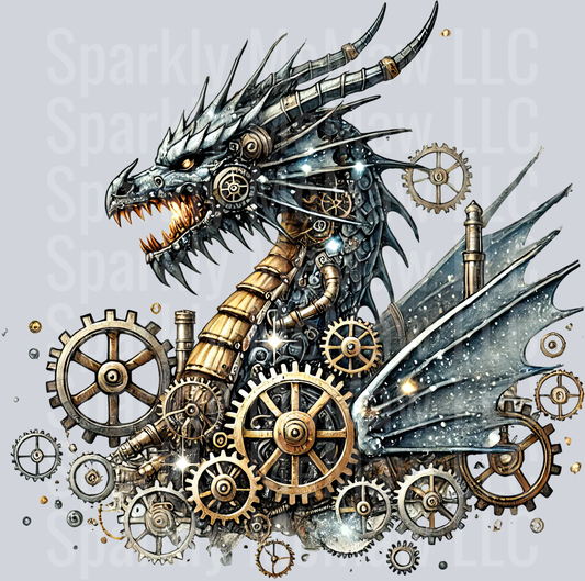 28 Steampunk Dragon UV DTF Clip Art Decal