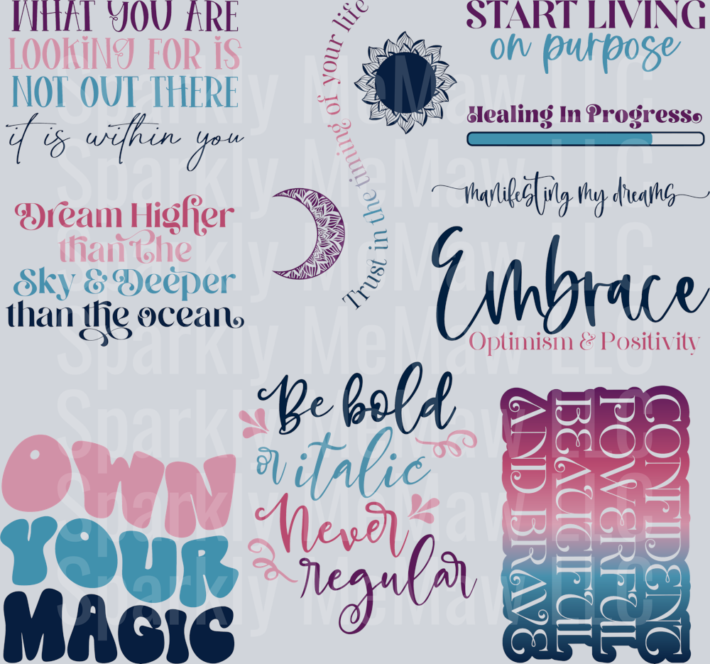 Embrace word sheet 9x9 UV DTF