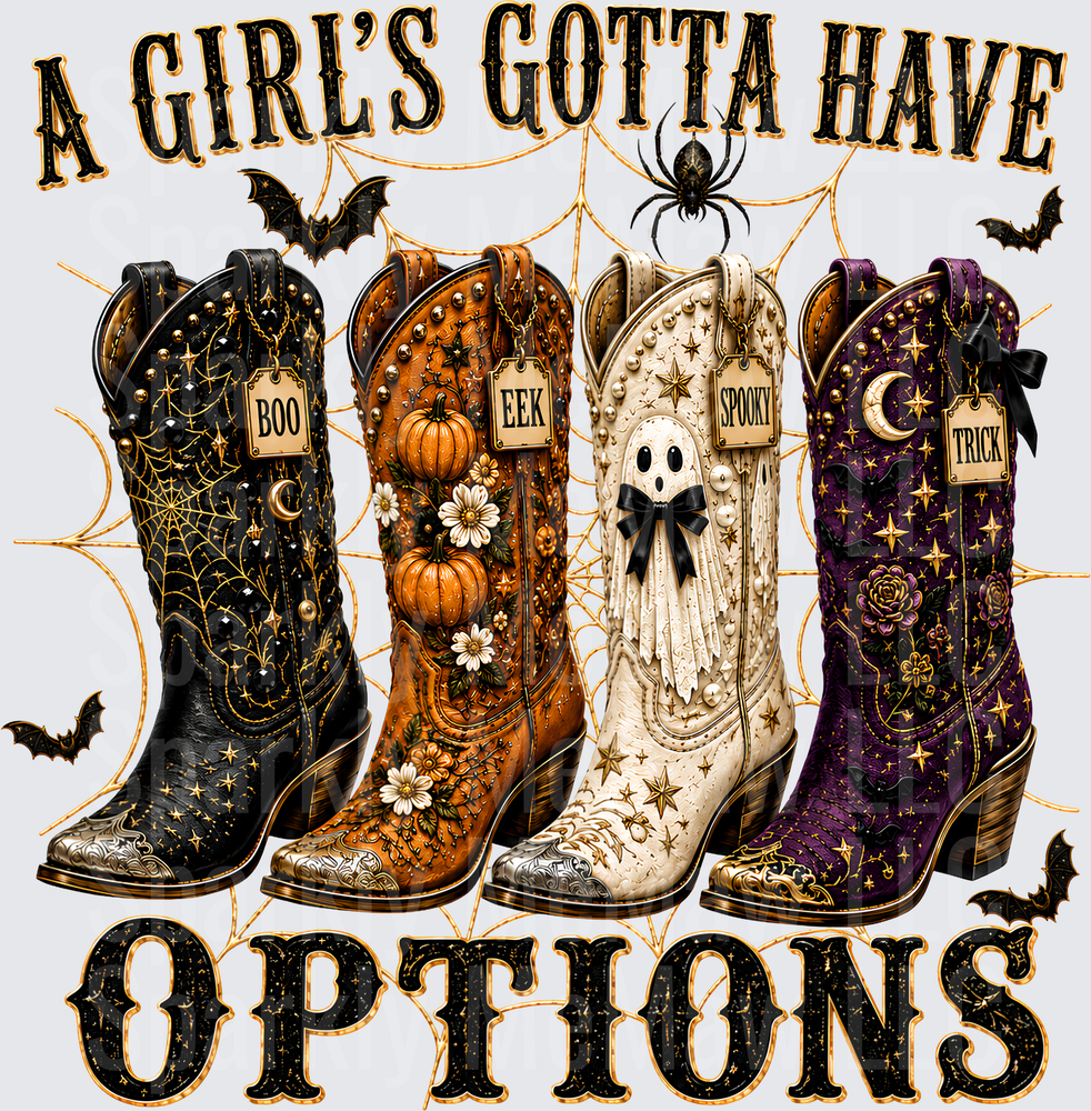 A Girl's Gotta Have Options Halloween Boots UV DTF Decal
