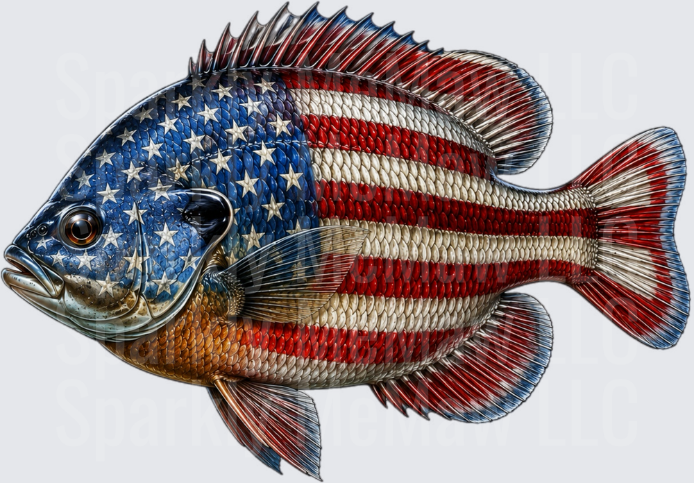 American Flag Fish with Stars and Stripes Scales UV DTF Decal