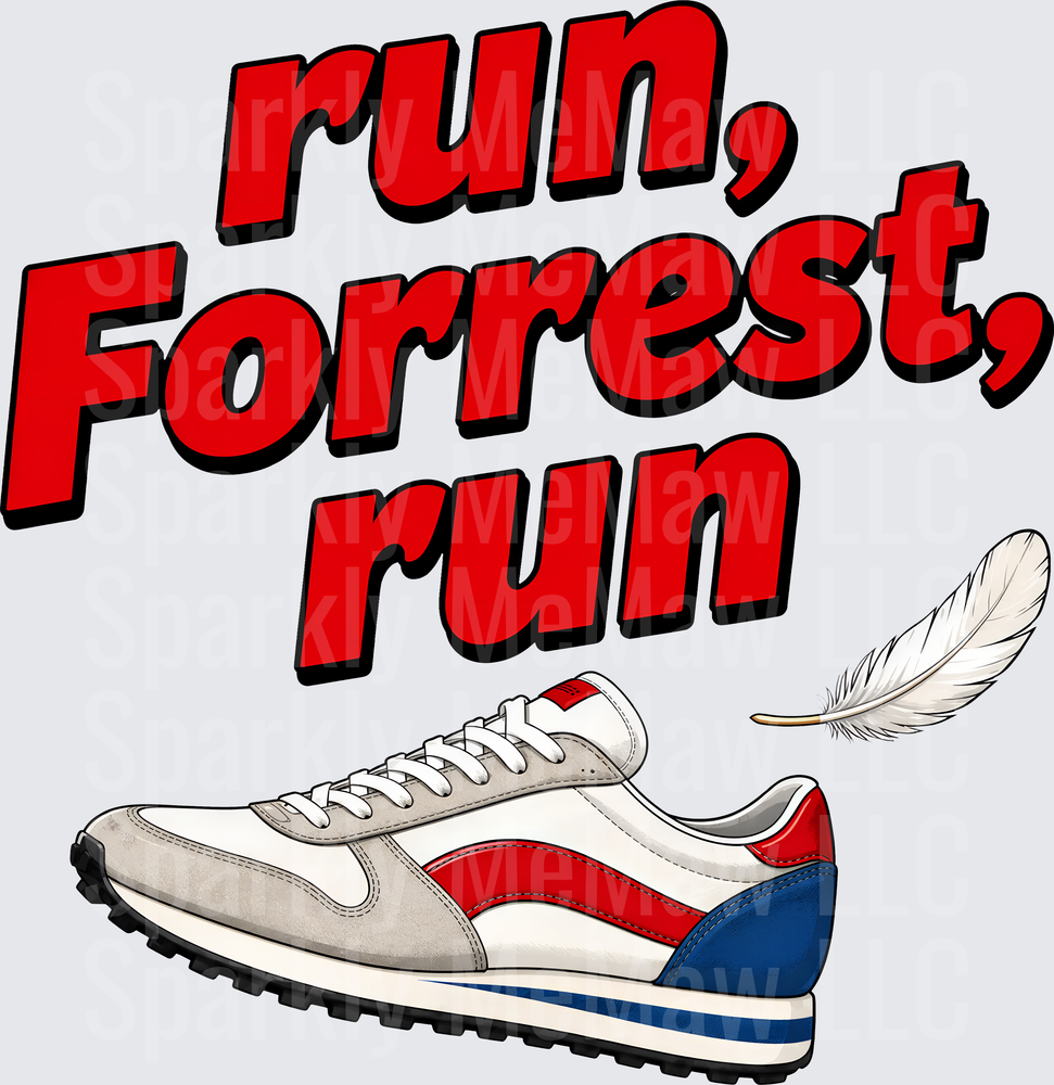 Run Forrest Run Retro Running Shoe with Feather DTF Transfer for Fabric