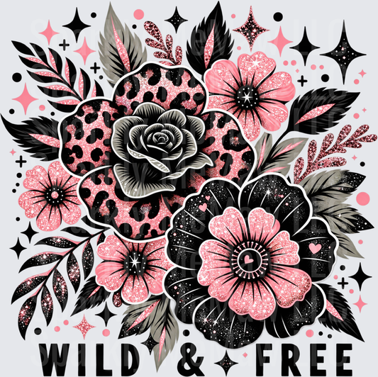 Wild & Free Floral Leopard DTF Transfer for Fabrics