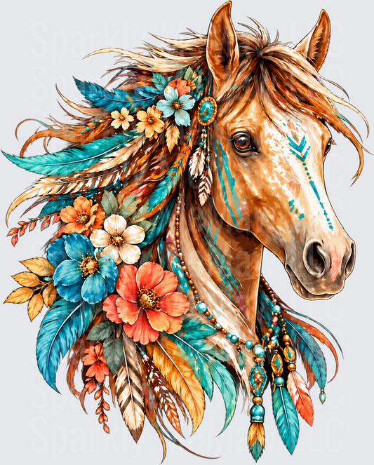 Boho Floral Horse DTF Transfer for Fabrics