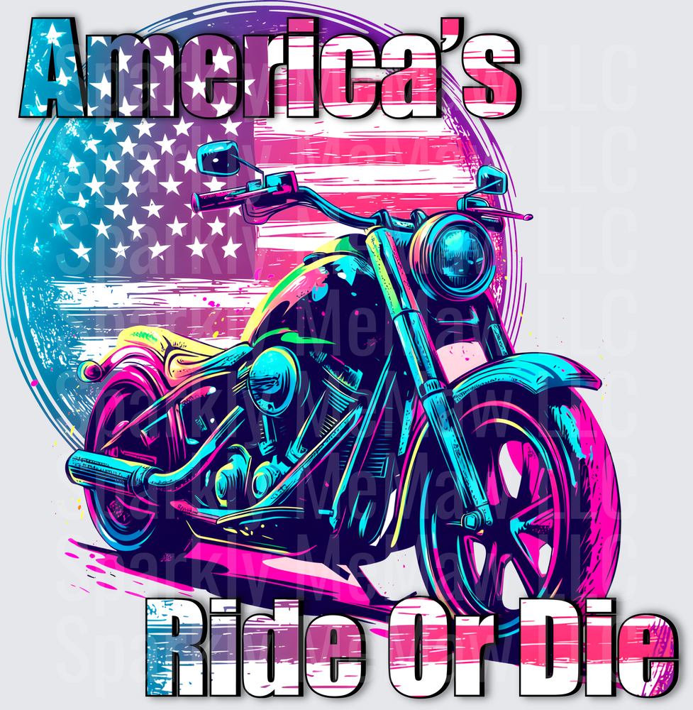 America's Ride Or Die Motorcycle Patriotic Flag Design UV DTF Decal