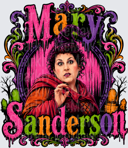 Mary Sanderson Hocus Pocus Witch Halloween Ornate Dripping Typography Portrait DTF Transfer for Fabrics