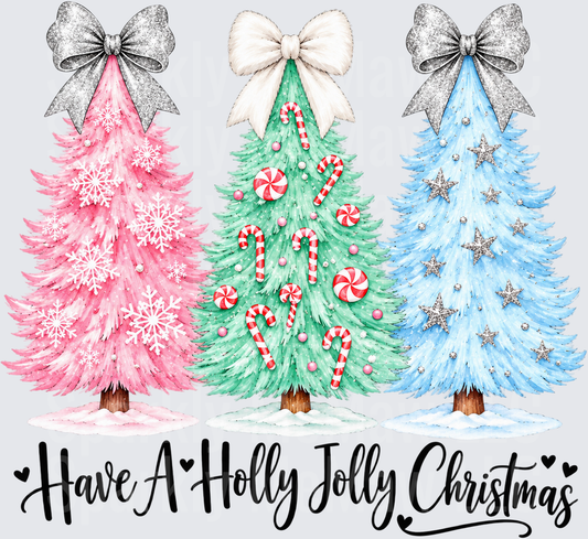 Three Pastel Christmas Trees DTF Transfer for Fabrics