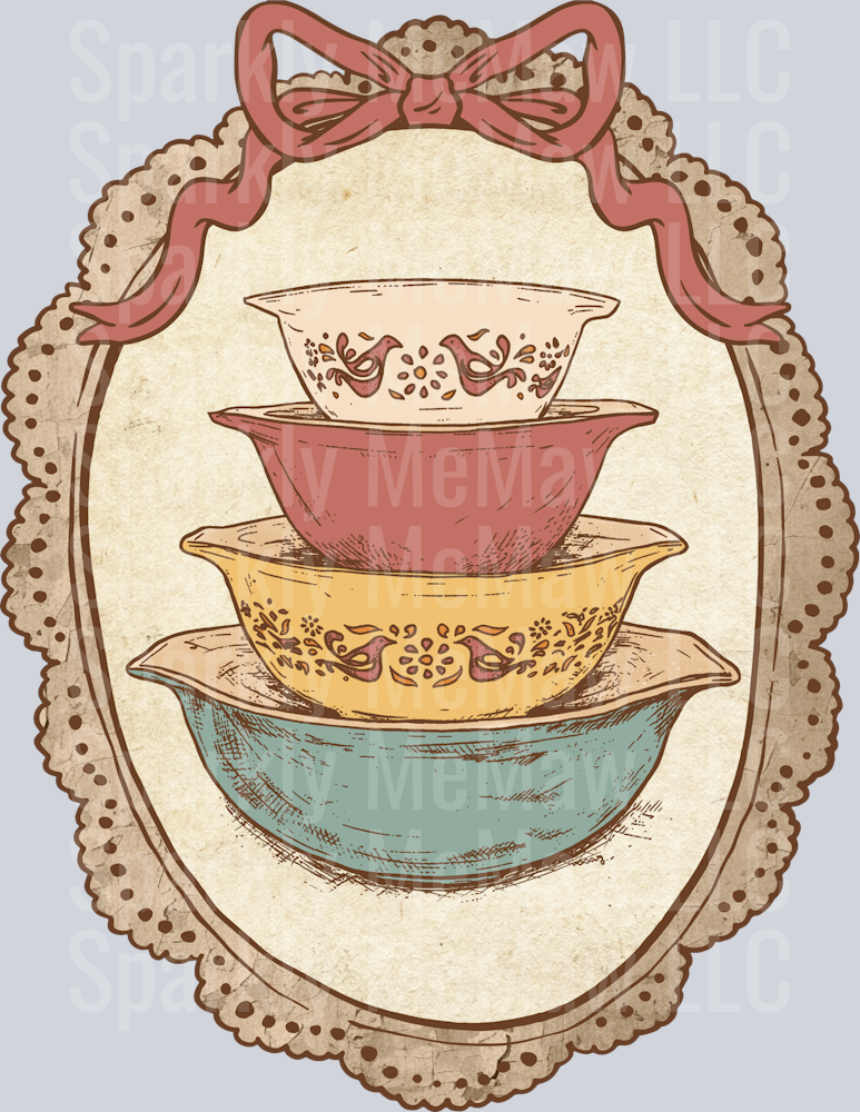 Vintage Friendship Pyrex Bowls UV DTF Decal