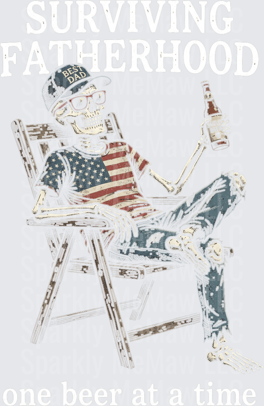Patriotic Skeleton Dad with Beer in Beach Chair - Best Dad Hat American Flag UV DTF Decal