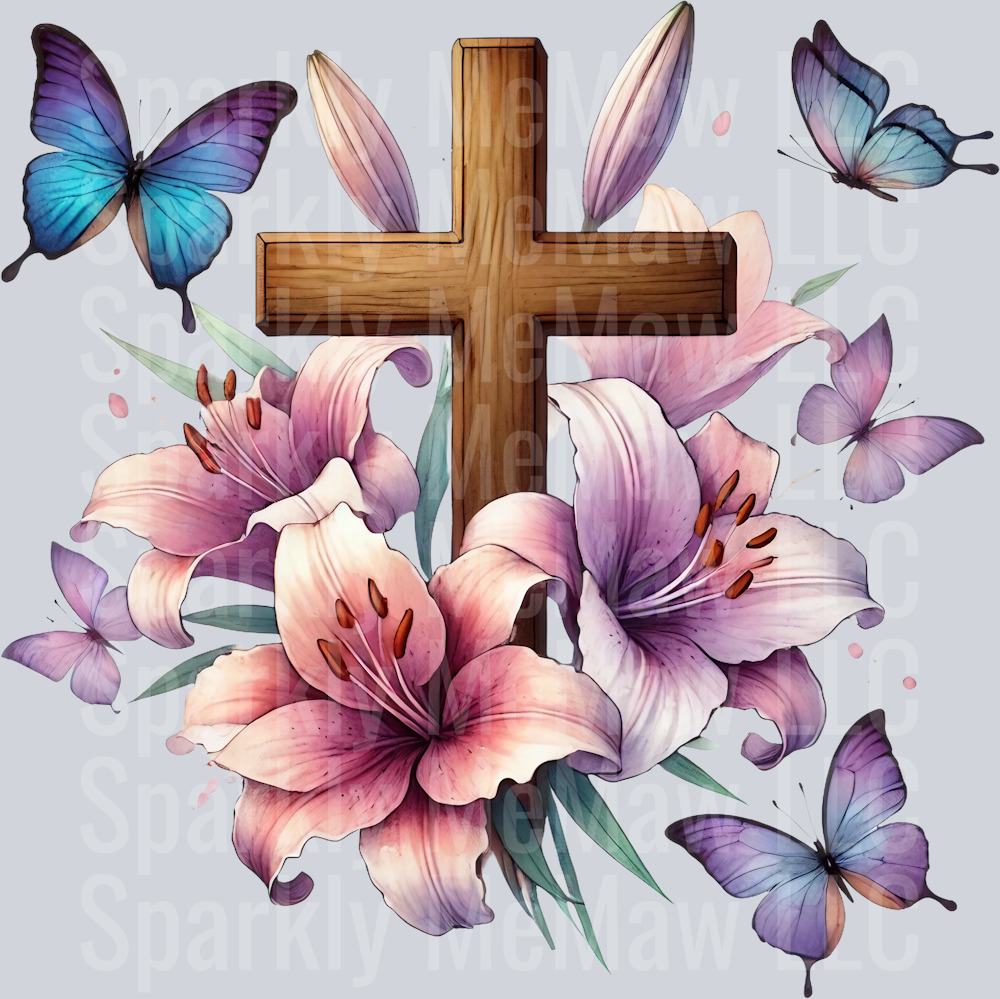 floral cross lilies 9 Clip Art UV DTF Decal