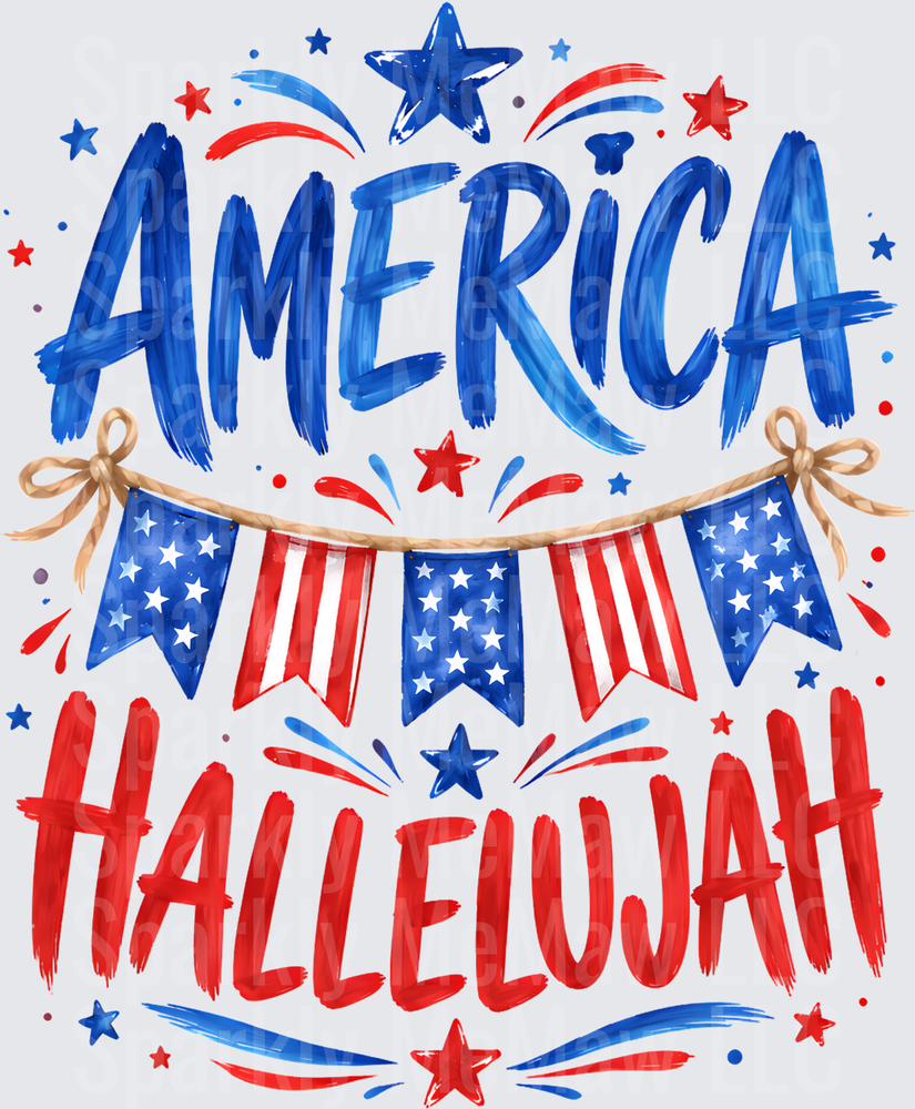 America Hallelujah Patriotic Bunting Flag Stars UV DTF Decal
