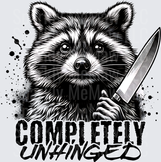 Completely Unhinged Raccoon with Knife Black and White Design UV DTF Decal
