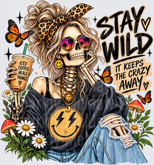 Stay Wild Skeleton Iced Coffee DTF Transfer for Fabrics