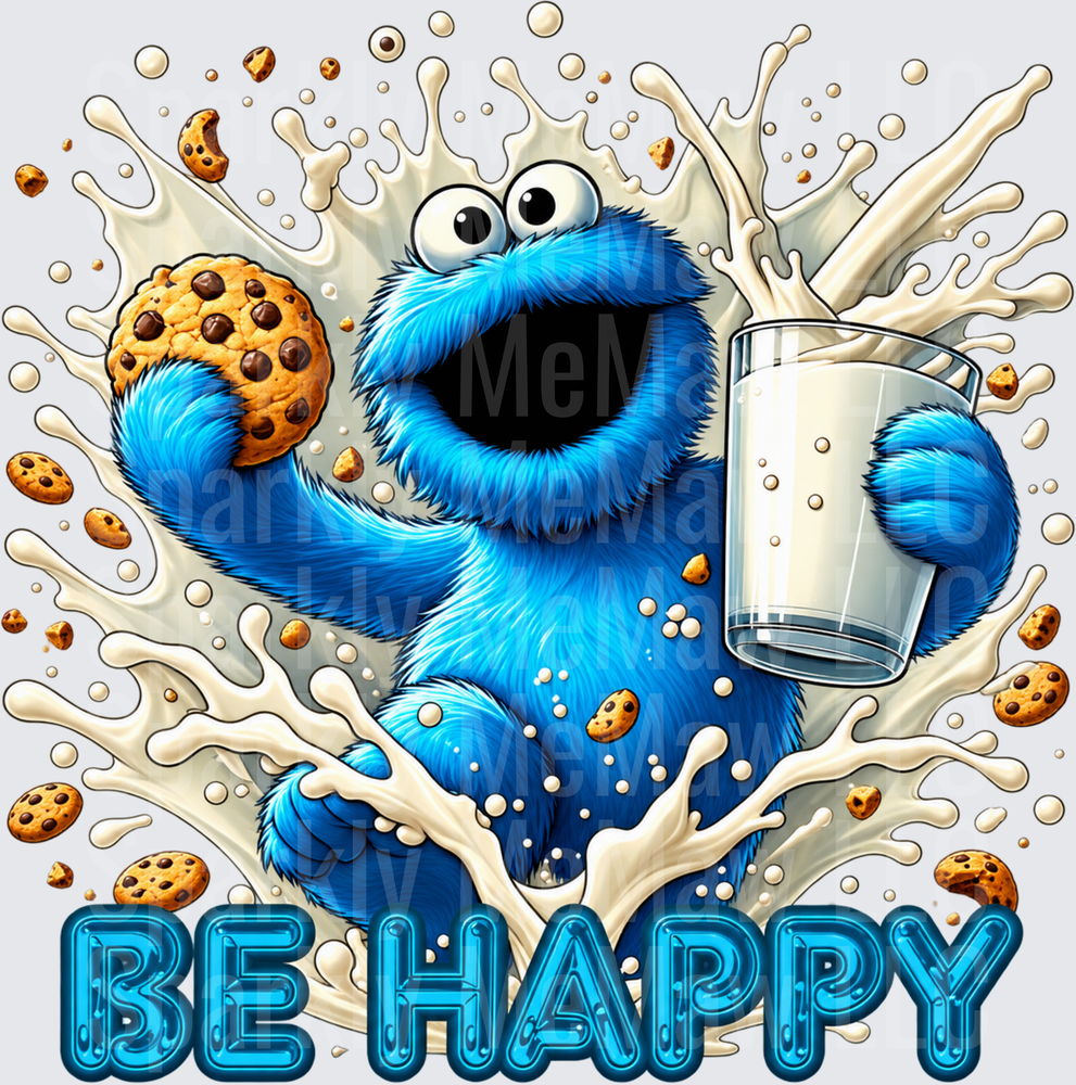 Cookie Monster Be Happy Milk UV DTF Decal