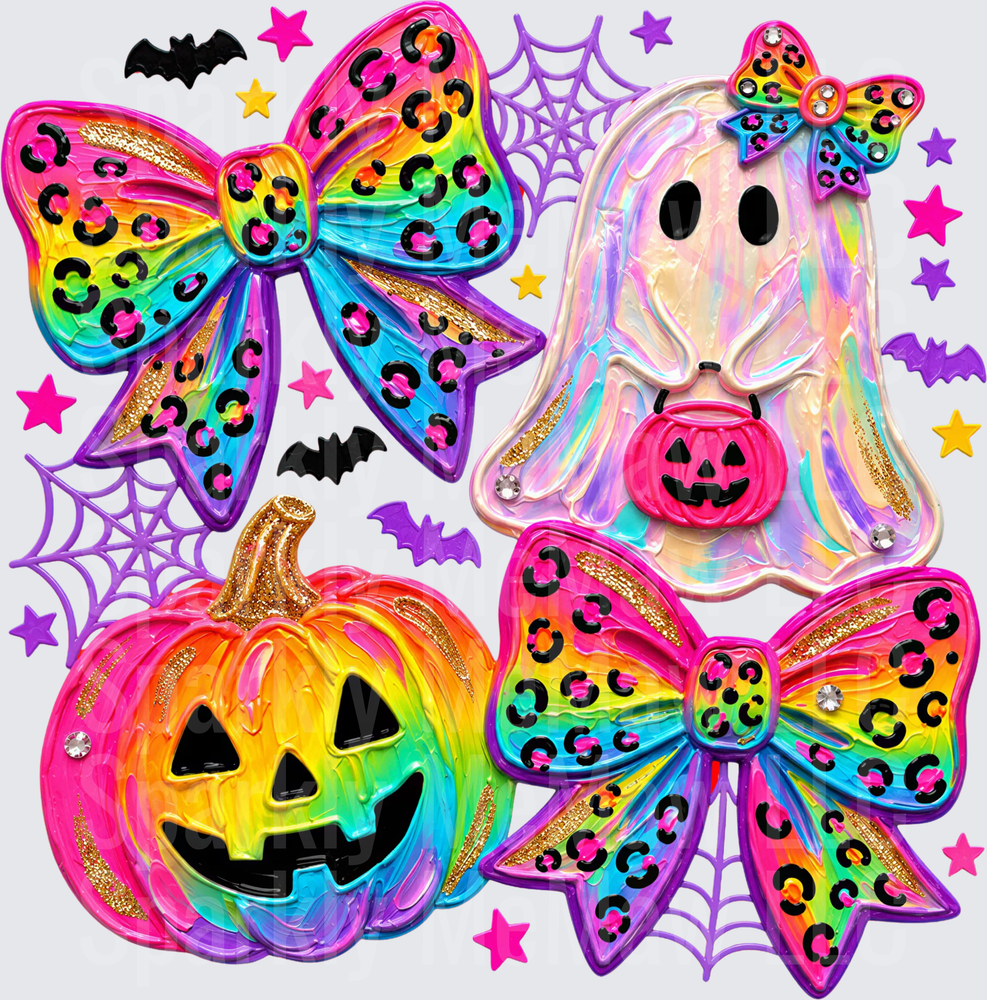 Neon Halloween Ghost Pumpkin Bows UV DTF Decal
