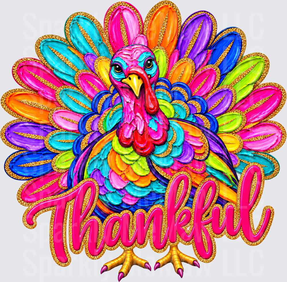 Thankful Rainbow Turkey UV DTF Decal