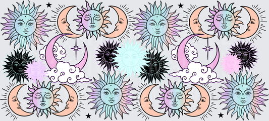 Celestial Sun Moon Stars Pattern UV DTF 16 oz Wrap