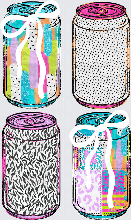 Colorful Patterned Soda Cans with Abstract Designs UV DTF Decal