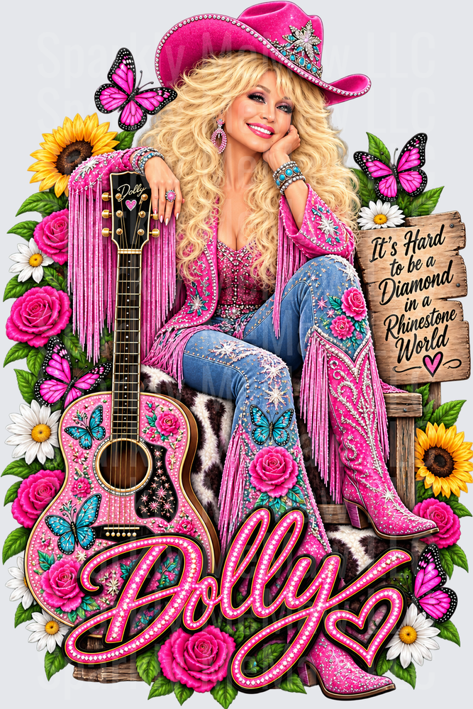 Dolly Parton Diamond Rhinestone World UV DTF Decal