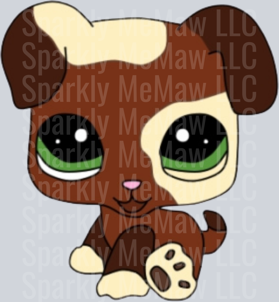 Littlest Pet Shop Brown and Cream Puppy Dog with Green Eyes UV DTF Decal