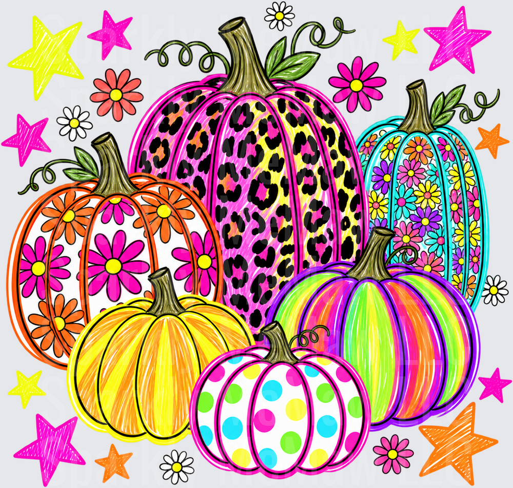 Bright Patterned Pumpkin Cluster UV DTF Decal