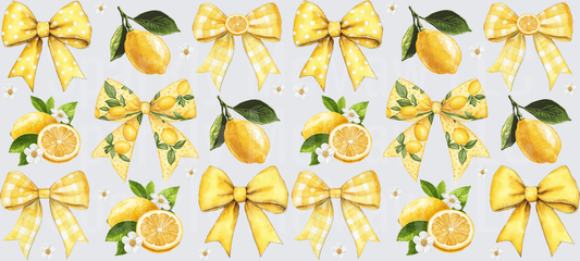 Yellow Lemon Bows with Citrus Fruits and White Flowers Pattern UV DTF 16 oz Wrap