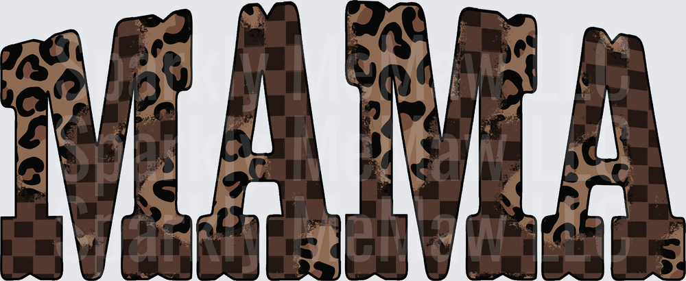 MAMA Brown Leopard Print and Checkered Pattern Letters UV DTF Decal