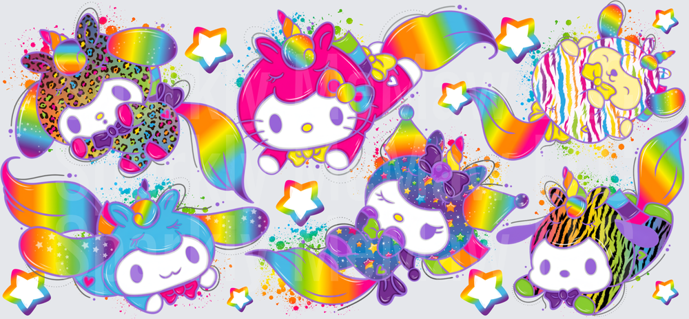 Hello Kitty Rainbow Unicorn Gang This is a UV DTF 16 OZ Wrap