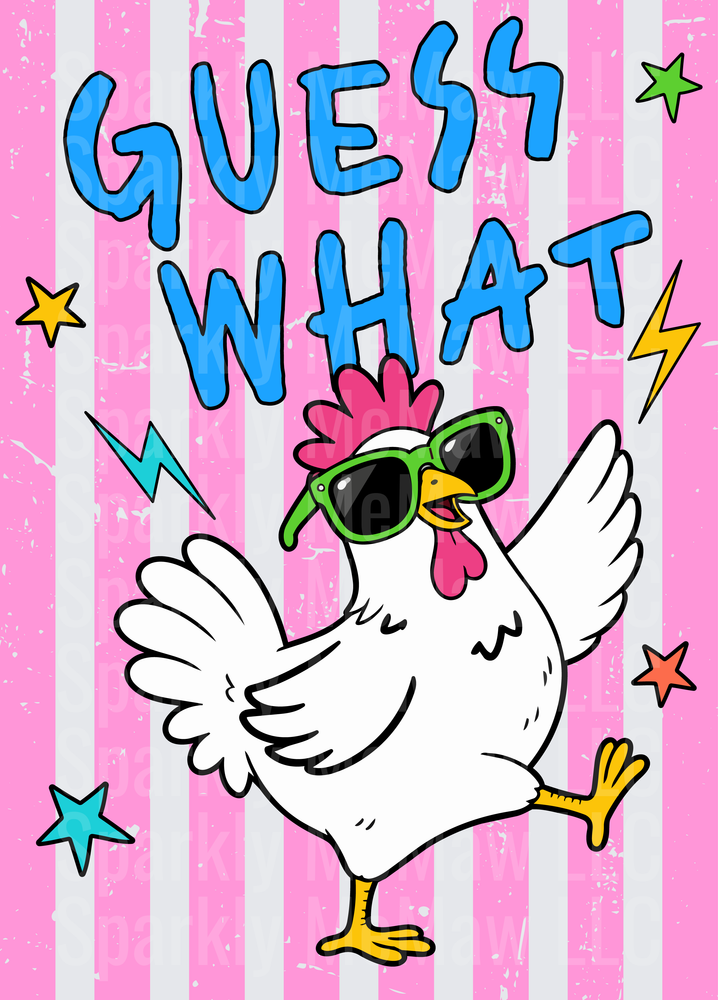 Guess What Chicken Butt Funny Rooster with Sunglasses UV DTF Decal