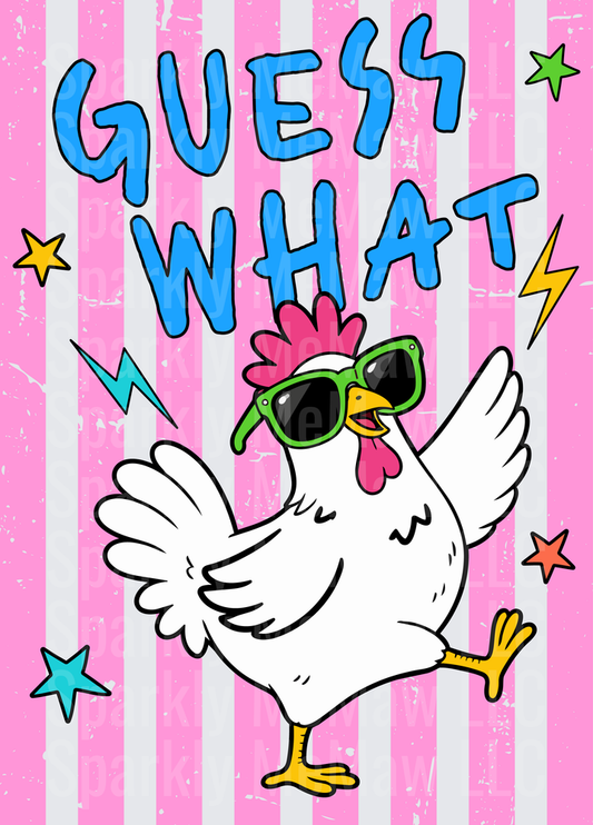 Guess What Chicken Butt Funny Rooster with Sunglasses UV DTF Decal