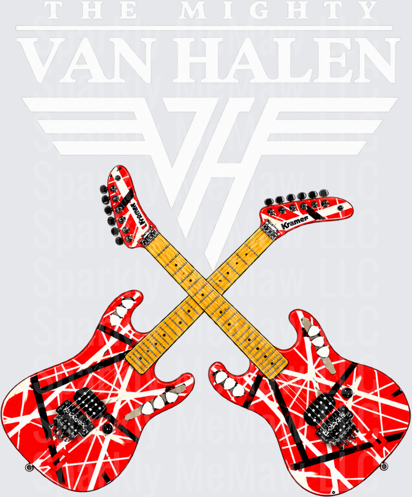 Two Crossed Eddie Van Halen Frankenstrat Guitars is a DTF Transfer for Fabrics
