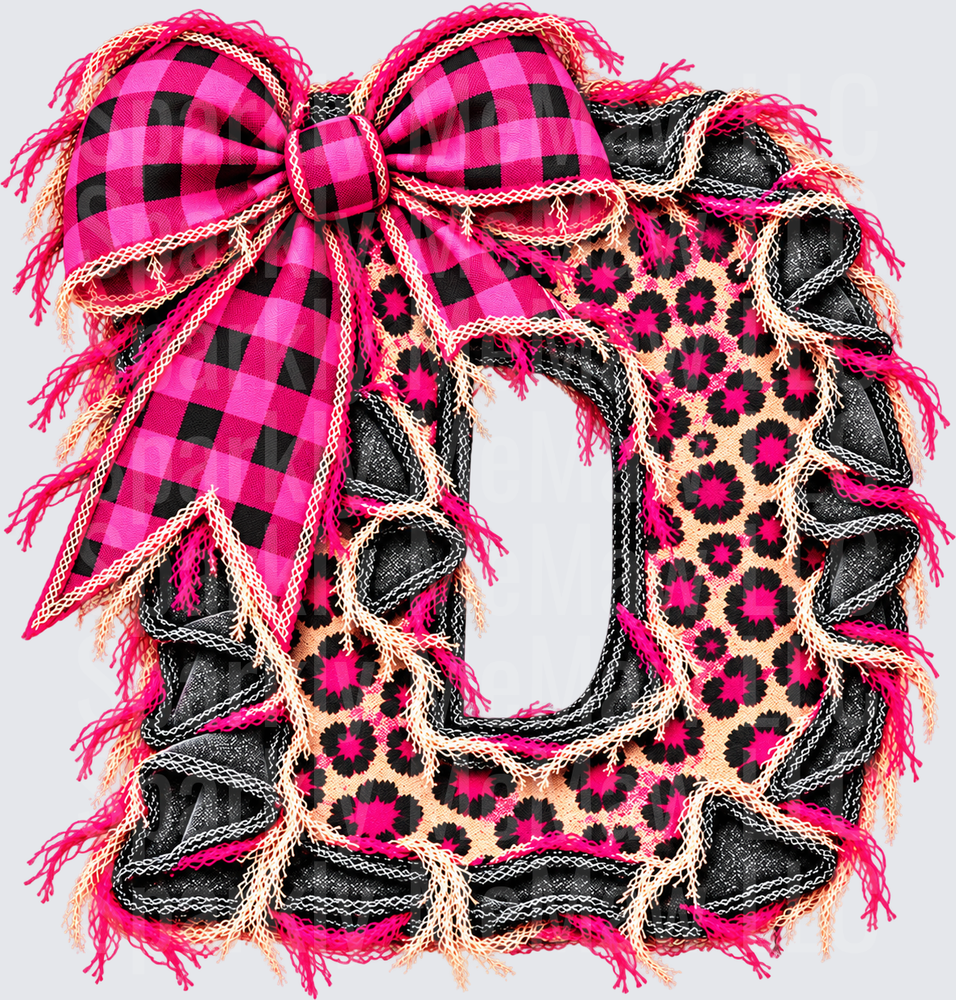 Pink Leopard Buffalo Plaid Wreath Letter D DTF Transfer for Fabrics