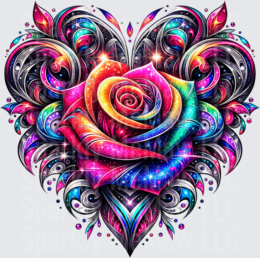 Rainbow Galaxy Rose Heart UV DTF Decal