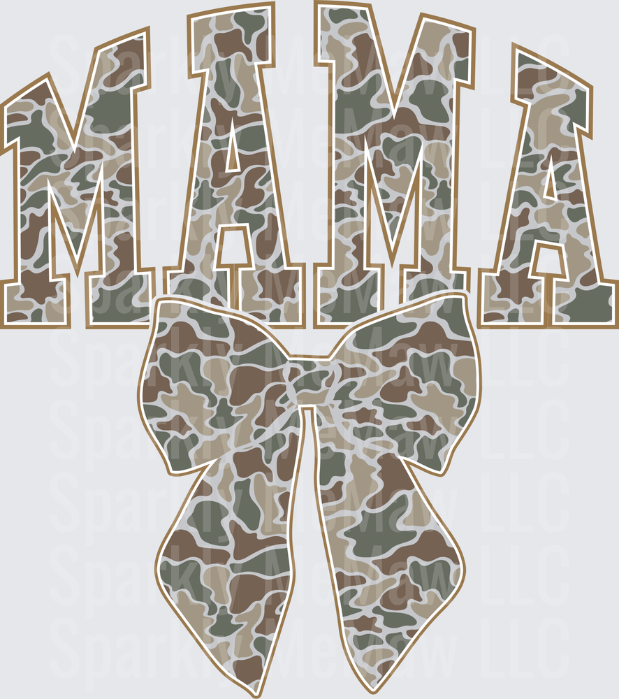 MAMA Camouflage Pattern with Bow DTF Transfer for Fabric