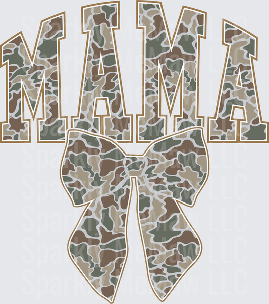 MAMA Camouflage Pattern with Bow DTF Transfer for Fabric