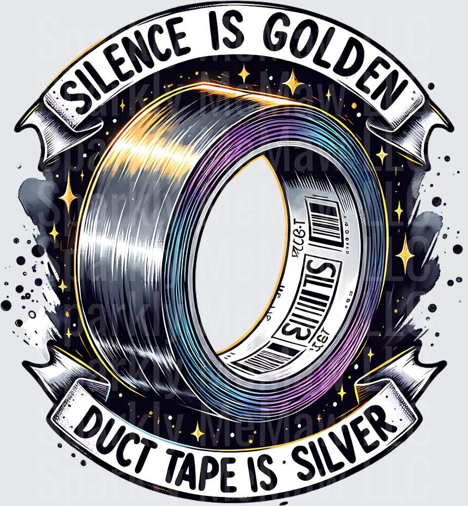 UV DTF Decal Silence is Golden Duct Tape is Silver Vinyl Record Design