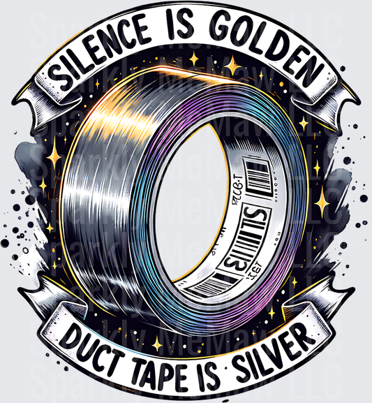 UV DTF Decal Silence is Golden Duct Tape is Silver Vinyl Record Design