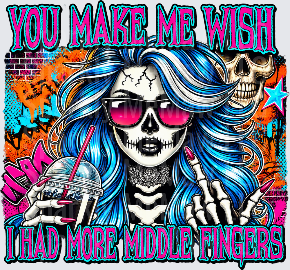 Skeleton Girl Middle Fingers UV DTF Decal