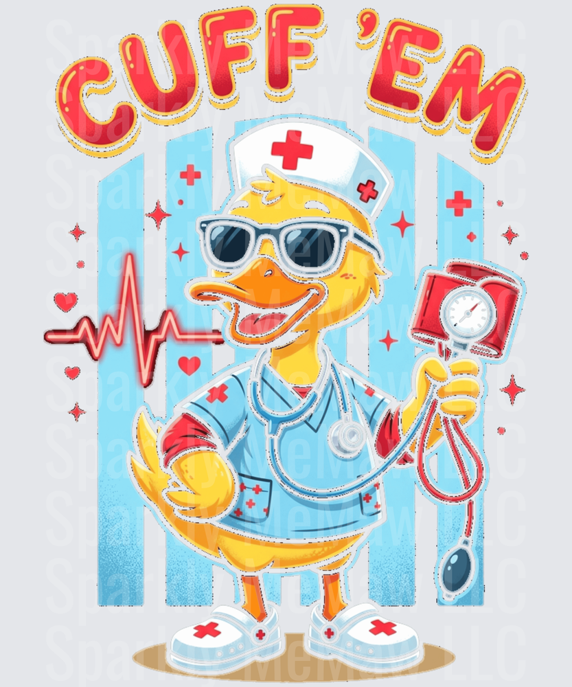Cuff 'Em Medical Duck Nurse Doctor Cartoon Character UV DTF Decal