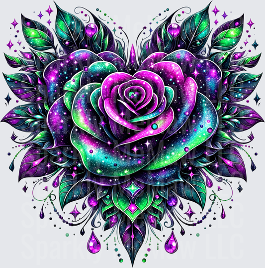Galaxy Rose Purple Green Glitter UV DTF Decal