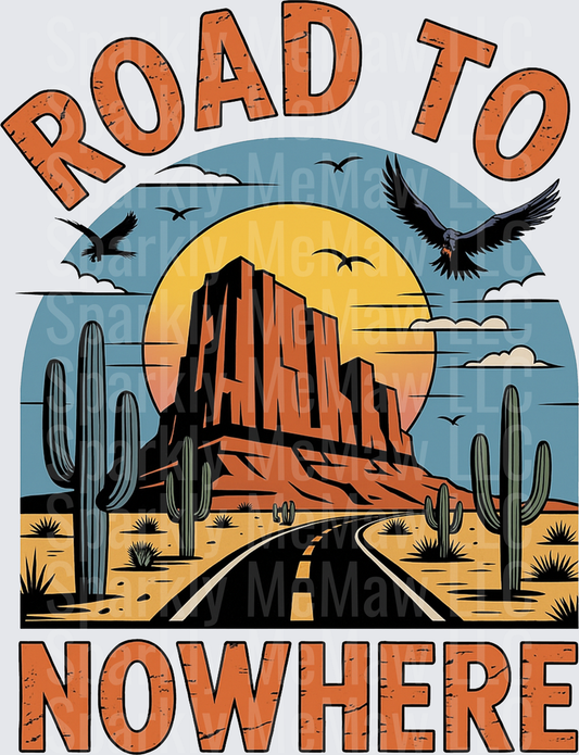 Road To Nowhere Desert Highway Southwest Sunset Mesa Cactus Ravens UV DTF Decal